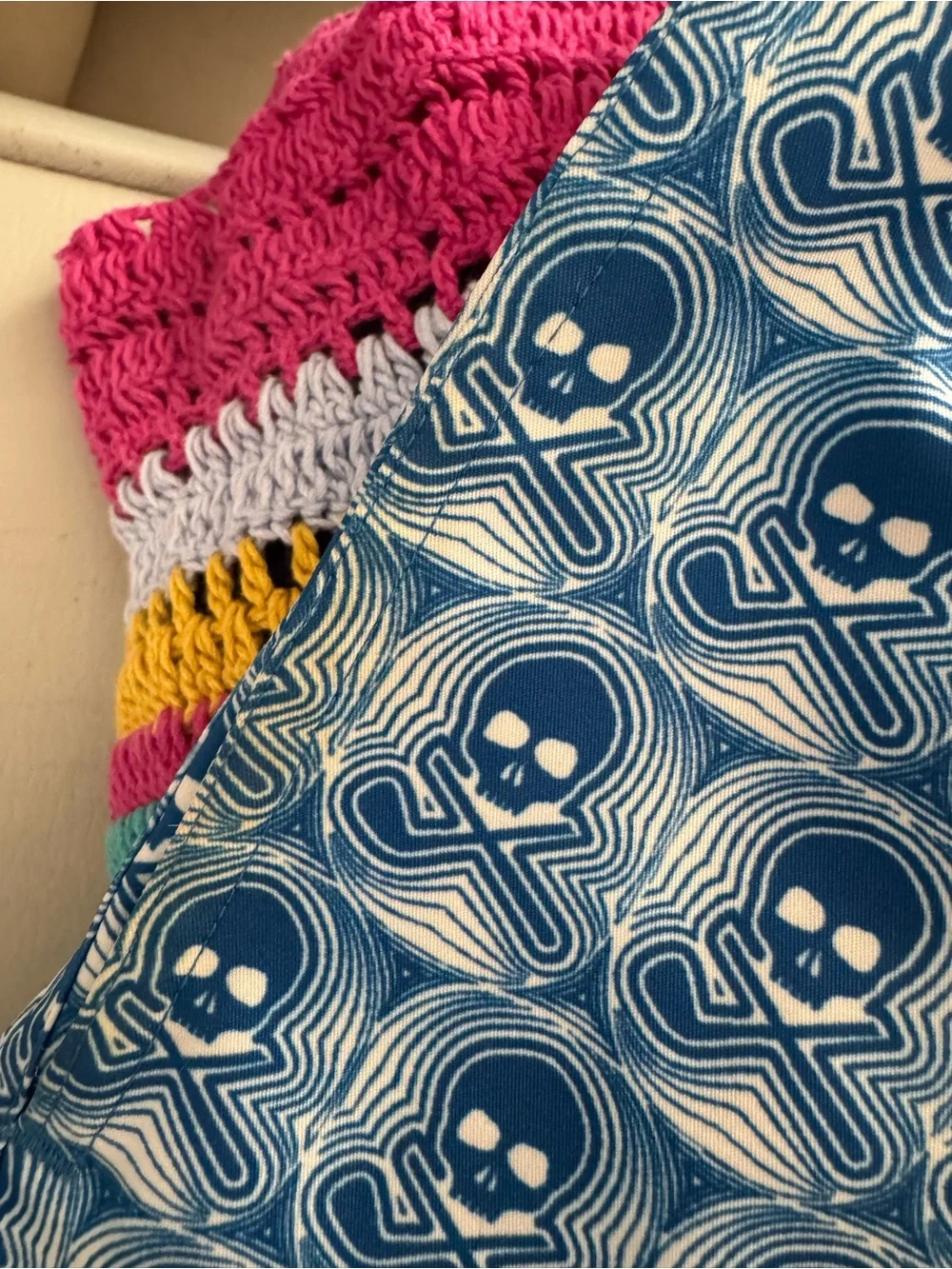 Robert Graham Swim Trunks Shorts Men XL Blue Skull Print Compression Lined Surf